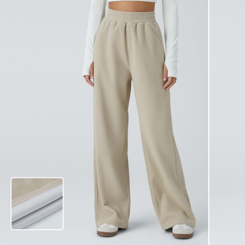 New Halara High Waisted Side Pocket Straight Leg Mop Corduroy Casual Pants